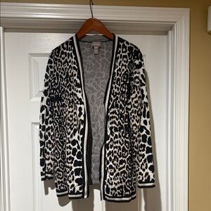 Chicos Leopard Print Open Front Cardigan